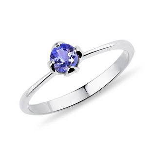 BAGUE EN OR BLANC AVEC TANZANITE RONDE - BAGUES EN TANZANITE - BAGUES