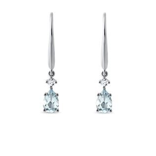 BOUCLES D'OREILLES PENDANTES EN OR BLANC AVEC AIGUES-MARINES - BOUCLES D'OREILLES EN AIGUE-MARINE - BOUCLES D'OREILLES