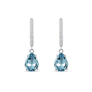 BOUCLES D'OREILLES EN OR BLANC AVEC TOPAZES ET BRILLANTS - BOUCLES D'OREILLES EN TOPAZE - BOUCLES D'OREILLES