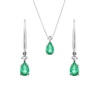 EMERALD EARRING AND PENDANT SET IN WHITE GOLD - JEWELLERY SETS - FINE JEWELLERY