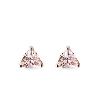 COLLIER EN OR ROSE AVEC MORGANITE TAILLE TRILLION - BOUCLES D'OREILLES EN MORGANITE - BOUCLES D'OREILLES