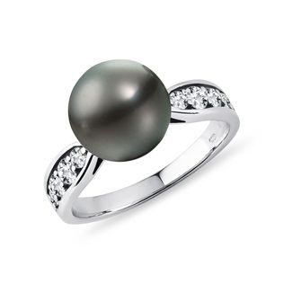 TAHITIAN PEARL AND DIAMOND RING IN WHITE GOLD - PEARL RINGS - PEARL JEWELLERY