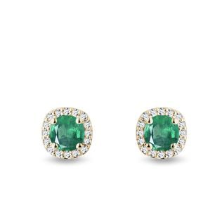 LUXURY EMERALD AND DIAMOND EARRINGS IN YELLOW GOLD - EMERALD EARRINGS - EARRINGS