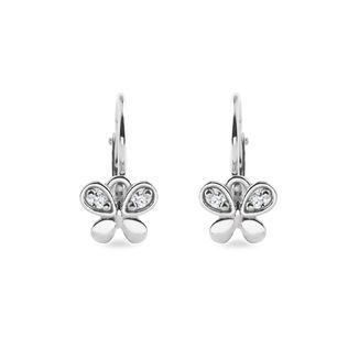 BOUCLES D'OREILLES PAPILLONS POUR ENFANTS EN OR BLANC AVEC DIAMANTS - BOUCLES D'OREILLES POUR ENFANTS - BOUCLES D'OREILLES