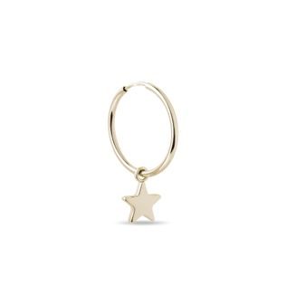 SINGLE HANGING STAR HOOP EARRING IN YELLOW GOLD - SINGLE EARRINGS - EARRINGS