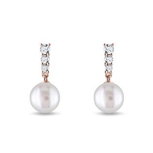 EARRINGS IN ROSE GOLD WITH PEARLS AND BRILLIANTS - PEARL EARRINGS - PEARL JEWELRY