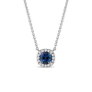 Halo Style Pendant with Sapphire and Diamonds