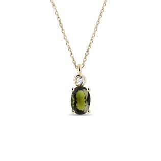 COLLIER EN OR JAUNE, MOLDAVITE ET DIAMANT - COLLIERS AVEC MOLDAVITE - COLLIERS