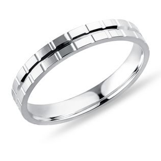 HERRENRING MIT GRAVIERTEM MUSTER AUS WEISSGOLD - TRAURINGE FÜR HERREN - TRAURINGE