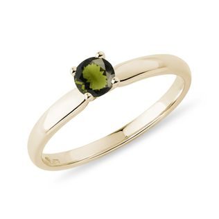 BAGUE EN OR AVEC MOLDAVITE RONDE - BAGUES EN MOLDAVITE - BAGUES