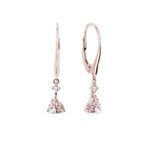 MORGANITE AND DIAMOND PENDANT EARRINGS IN ROSE GOLD - MORGANITE EARRINGS - EARRINGS