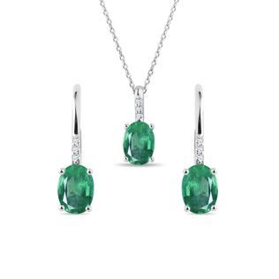 14K WHITE GOLD EMERALD JEWELRY SET - GEMSTONE SETS - FINE JEWELRY