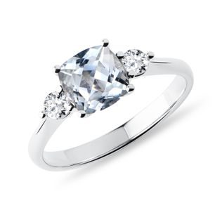 BAGUE EN OR BLANC 14 CT AVEC AIGUE-MARINE ET DIAMANTS - BAGUES EN AIGUE-MARINE - BAGUES