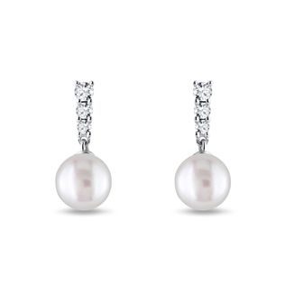 14K WHITE GOLD EARRINGS WITH PEARLS AND BRILLIANTS - PEARL EARRINGS - PEARL JEWELRY