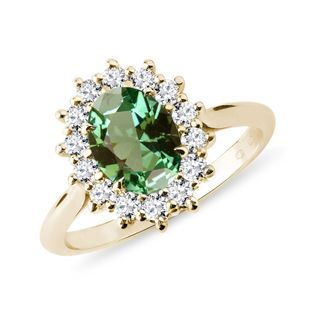 GREEN TOURMALINE AND DIAMOND RING IN YELLOW GOLD - TOURMALINE RINGS - RINGS