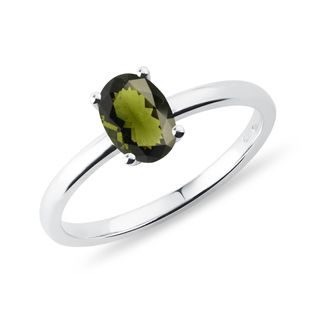 14K WHITE GOLD MOLDAVITE RING - MOLDAVITE RINGS - RINGS