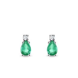 BOUCLES D'OREILLES AVEC ÉMERAUDES ET DIAMANTS EN OR BLANC 14 CARATS - BOUCLES D'OREILLES EN ÉMERAUDE - BOUCLES D'OREILLES