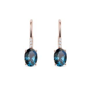 BOUCLES D'OREILLES EN OR ROSE AVEC TOPAZES ET DIAMANTS - BOUCLES D'OREILLES EN TOPAZE - BOUCLES D'OREILLES