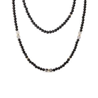 COLLIER EN OR AVEC SPINELLES NOIRS ET CRISTAUX - COLLIERS AVEC MINÉRAUX - COLLIERS