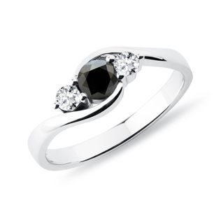 RING AUS 14KT WEISSGOLD MIT SCHWARZEM DIAMANTEN - VERLOBUNGSRINGE MIT FARBIGEN DIAMANTEN - VERLOBUNGSRINGE