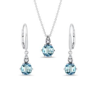 SCHMUCKSET MIT TOPASEN UND DIAMANTEN IN 14 KT WEISSGOLD - SCHMUCK SETS EDELSTEINE - SCHMUCK