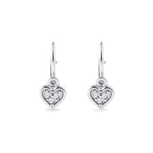 Heart-shaped children's earrings with diamonds in white gold