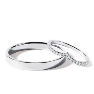 WHITE GOLD WEDDING RING SET WITH DIAMOND CHEVRON RING - WHITE GOLD WEDDING SETS - WEDDING RINGS