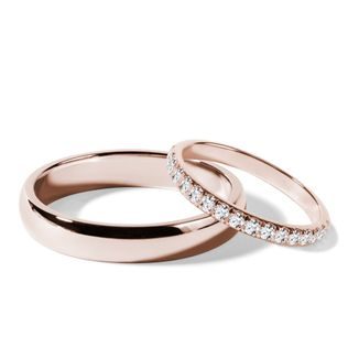 ROSE GOLD WEDDING RING SET WITH HALF ETERNITY AND SHINY FINISH - ROSE GOLD WEDDING SETS - WEDDING RINGS
