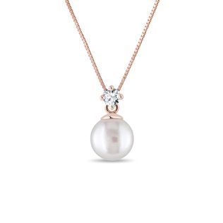 PŘÍVĚSEK S BRILIANTEM A PERLOU V RŮŽOVÉM ZLATĚ - PERLOVÉ PŘÍVĚSKY - PERLOVÉ ŠPERKY