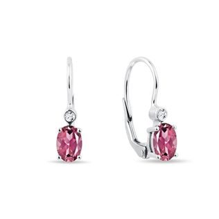 BOUCLES D'OREILLES EN OR BLANC AVEC TOURMALINE OVALE ET DIAMANTS - BOUCLES D'OREILLES EN TOURMALINE - BOUCLES D'OREILLES