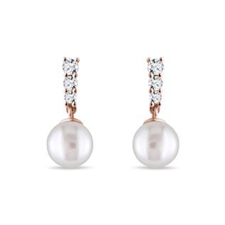 BOUCLES D'OREILLES EN OR ROSE AVEC PERLES ET BRILLANTS - BOUCLES D'OREILLES EN PERLES - PERLES