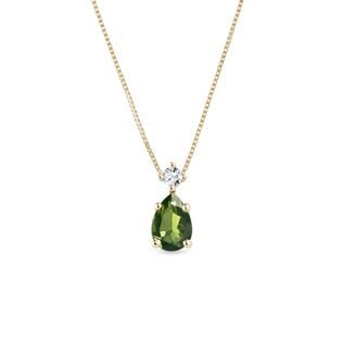 COLLIER EN OR JAUNE, MOLDAVITE TAILLE GOUTTE - COLLIERS AVEC MOLDAVITE - COLLIERS