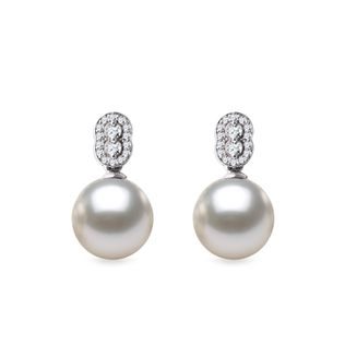 EARRINGS WITH SOUTH PACIFIC PEARLS AND DIAMONDS IN WHITE GOLD - PEARL EARRINGS - PEARL JEWELRY