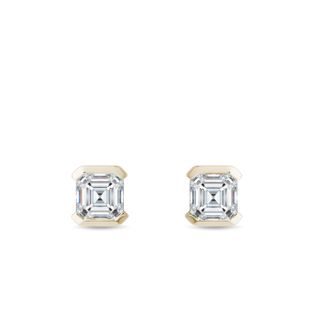 ASSCHER DIAMOND STUDS IN 14K YELLOW GOLD - DIAMOND STUD EARRINGS - EARRINGS