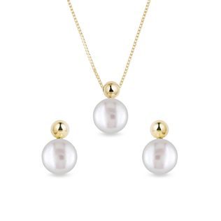 Súprava moderných perlových šperkov zo žltého zlata