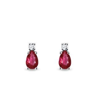 WHITE GOLD DROP EARRINGS WITH RUBIES AND DIAMONDS - RUBY EARRINGS - EARRINGS
