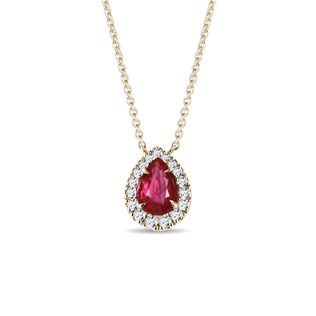 ELEGANT DIAMOND NECKLACE WITH RUBY ​​IN YELLOW GOLD - RUBY NECKLACES - NECKLACES