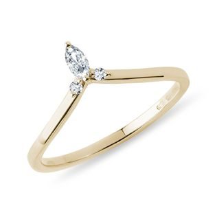 GOLD CHEVRON RING WITH A MARQUISE DIAMOND - WOMEN'S WEDDING RINGS - WEDDING RINGS