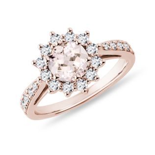 ROSÉGOLDRING MIT RUNDEM MORGANIT UND DIAMANTEN - RINGE MORGANIT - RINGE