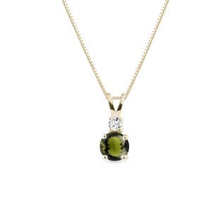 YELLOW GOLD NECKLACE WITH MOLDAVITE AND BRILLIANT - MOLDAVITE NECKLACES - NECKLACES