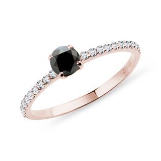 Black diamond ring in 14k rose gold