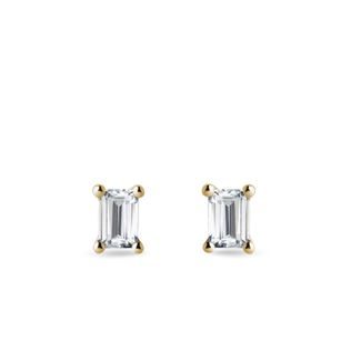 BOUCLES D'OREILLES EN OR ET DIAMANTS TAILLE ÉMERAUDE - PUCES D'OREILLES EN DIAMANT - BOUCLES D'OREILLES