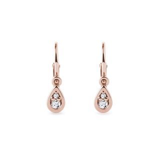 BOUCLES D'OREILLES POUR BÉBÉS D'OR ROSE AVEC DIAMANTS - BOUCLES D'OREILLES POUR ENFANTS - BOUCLES D'OREILLES