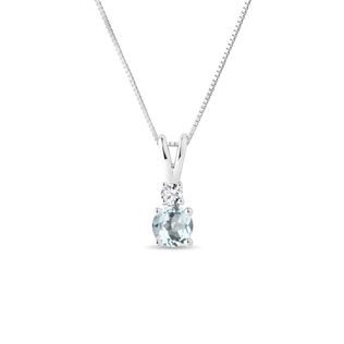 AQUAMARIN HALSKETTE AUS WEISSGOLD MIT DIAMANT - KETTEN MIT AQUAMARIN - KETTEN