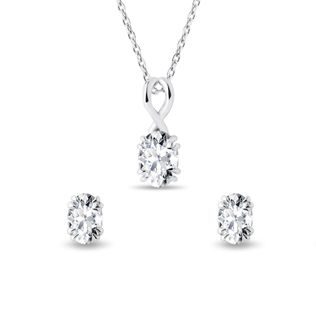 WHITE GOLD NECKLACE AND EARRING SET WITH DIAMONDS - DIAMOND SETS - FINE JEWELRY