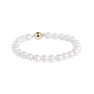 14K Gold 7mm White Freshwater Pearl Beaded Bangle Rita Bracelet