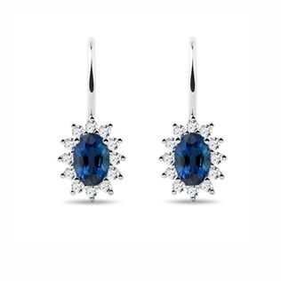 BOUCLES D'OREILLES EN OR BLANC AVEC DIAMANTS ET SAPHIRS - BOUCLES D'OREILLES EN SAPHIR - BOUCLES D'OREILLES