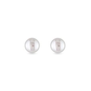 Freshwater pearl studs in white gold
