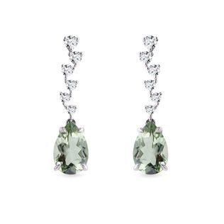 BOUCLES D'OREILLES EN OR BLANC AVEC DIAMANTS ET AMÉTHYSTES VERTES - BOUCLES D'OREILLES EN AMÉTHYSTE - BOUCLES D'OREILLES