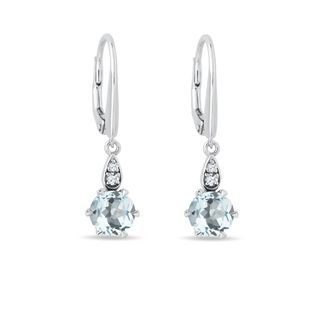 BOUCLES D'OREILLES EN OR BLANC AVEC AIGUE-MARINE ET DIAMANT - BOUCLES D'OREILLES EN AIGUE-MARINE - BOUCLES D'OREILLES